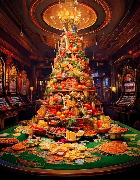 Firefly Casino Royal als Weihnachtsfeier. Ein Berg an gesunden Lebensmitteln liegt und hängt auf den Bild